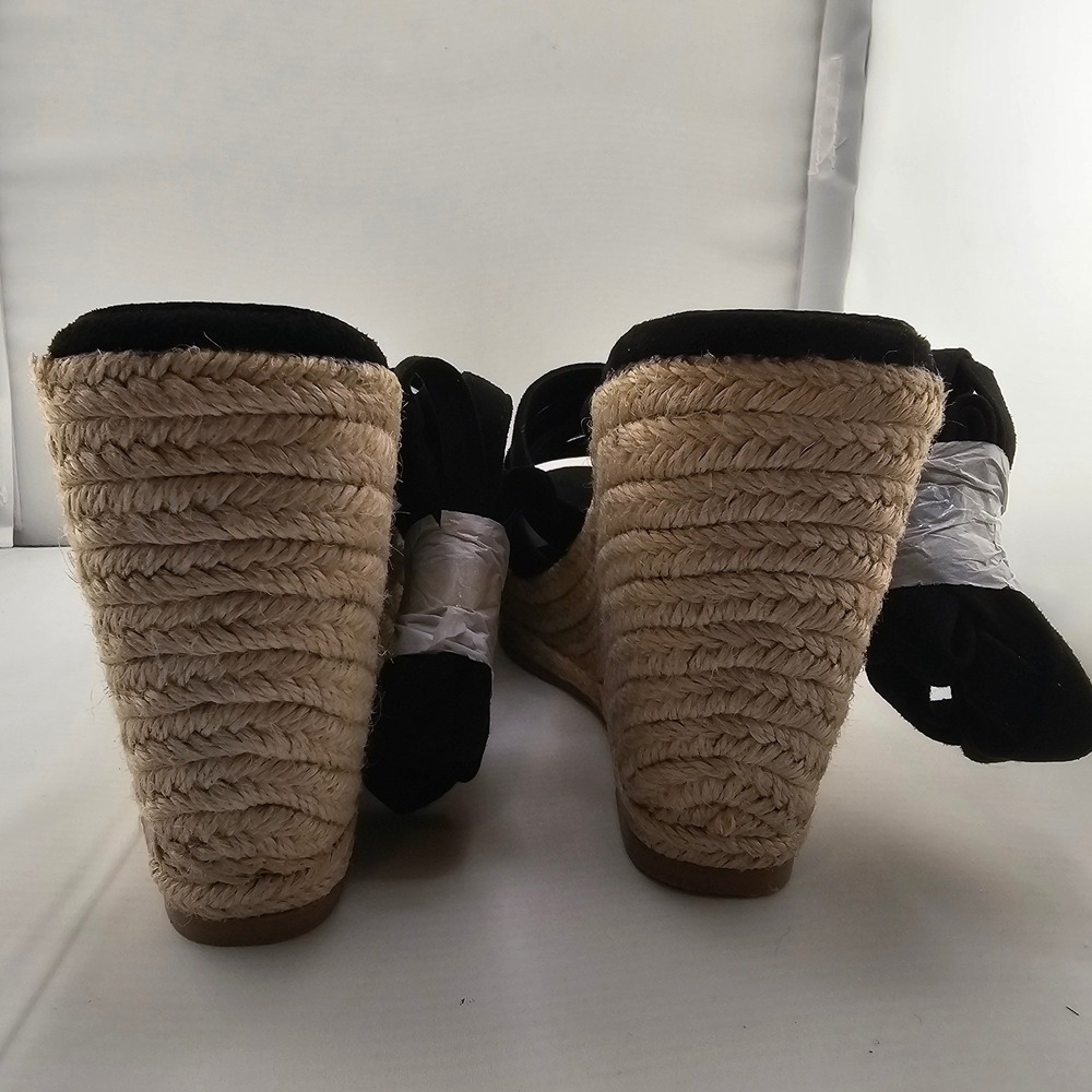 LAICIGO Women's Black Faux Suede Open Toe Espadrille Wedge Sandals Size 8.5‎ New - Picture 6 of 11